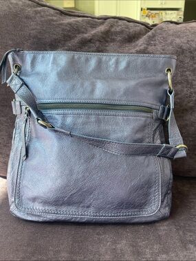 The Sak Painted Leather Crossbody Bag Purple Blue Chrome Metallic Hobo Purse
